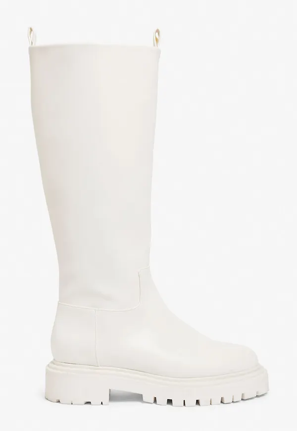 Faux leather knee-high boots - White