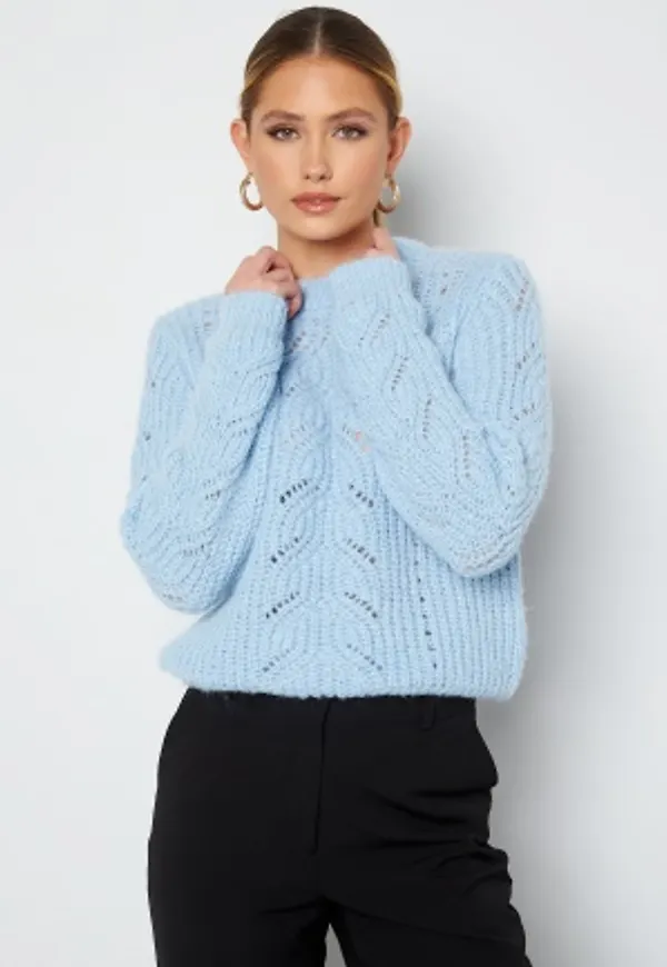 Pieces Kassandra LS O-Neck Knit Chambray Blue XS