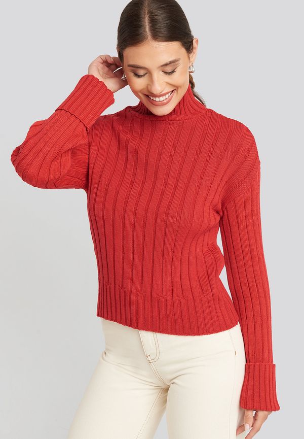 NA-KD Merino Wool Blend Ribbed Sweatshirt - Red