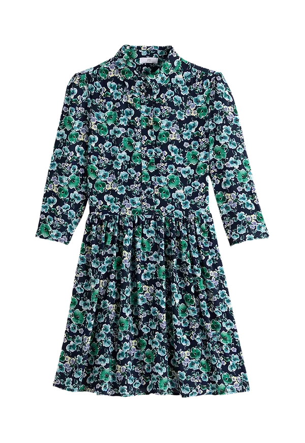 La Redoute - Kort, blommig klänning med skjortkrage - Svart