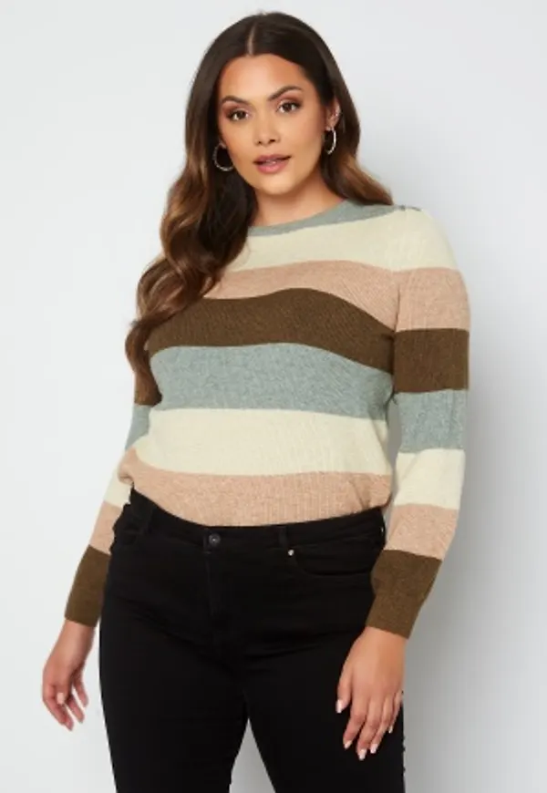 Only Carmakoma Karia L/S Stripe Pullover Knit Hedge Green Stripes 46/48 (M)