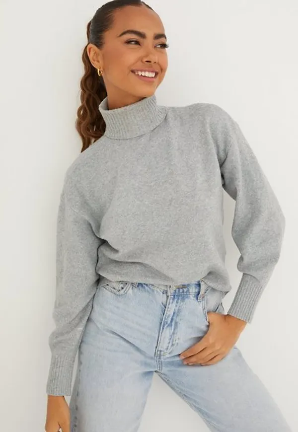 Pieces Pccava Ls High Neck Knit Noos Bc Stickade tröjor Light Grey Melange