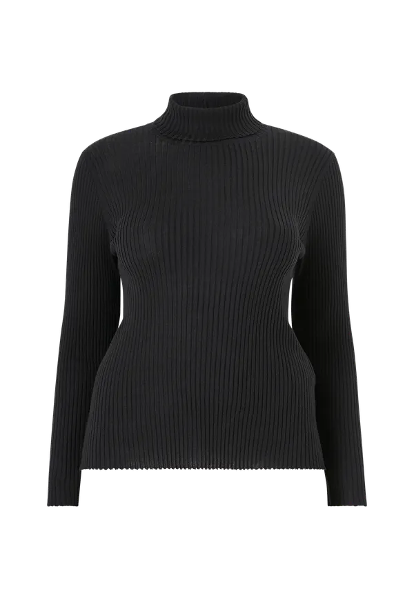 Selected FEMME CURVE - Polotröja slfCostia LS Knit Rib Rollneck - Svart