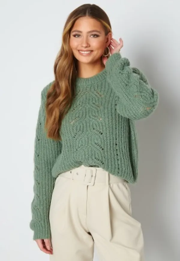 Pieces Kassandra LS O-Neck Knit Hedge Green L
