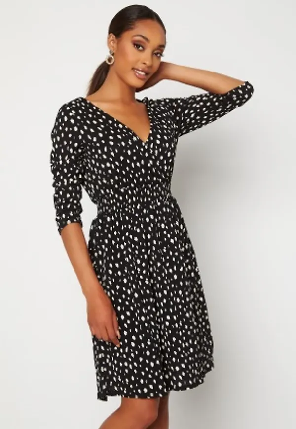 ONLY Pella 3/4 Wrap Short Dress Black/Animal AOP S
