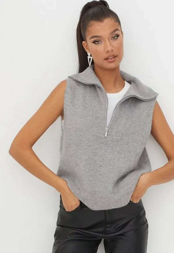 Gina Tricot Lena Knitted Vest Tröjor Light Grey Melange