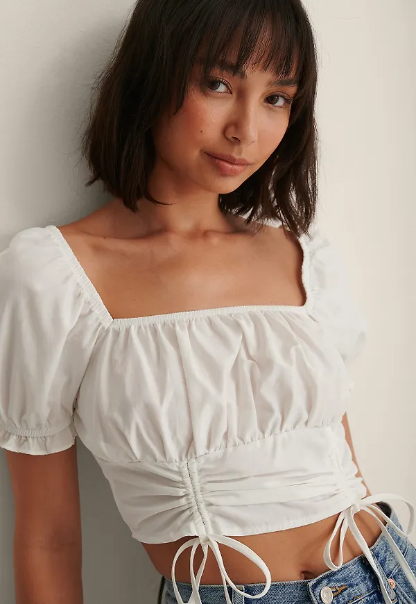 Trendyol Blus Med Fyrkantig Halsringning - White