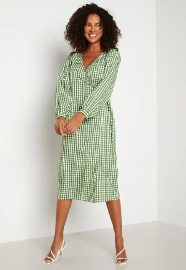 Object Collectors Item Bodil Nette L/S Dress Artichoke Green Chec 36