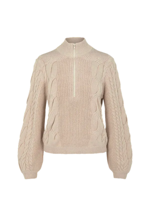 Object - Tröja objLeonore L/S Zip Knit Pullover 113 - Natur