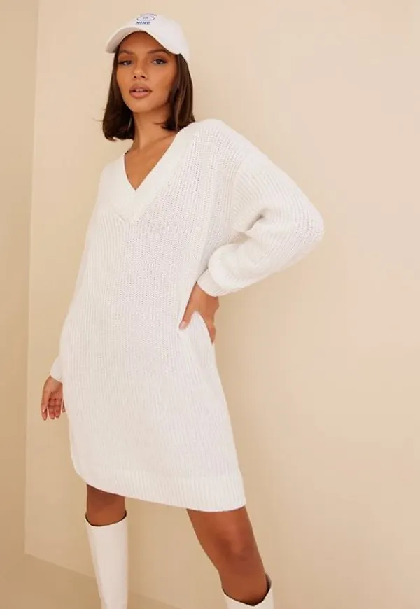 Vila Vinia L/S V-Neck Knit Tunic/Su Långärmade klänningar