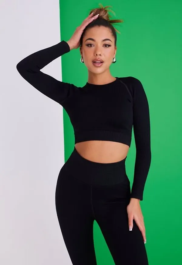 NLY Trend Athletic Seamless LS Top Långärmade toppar Svart