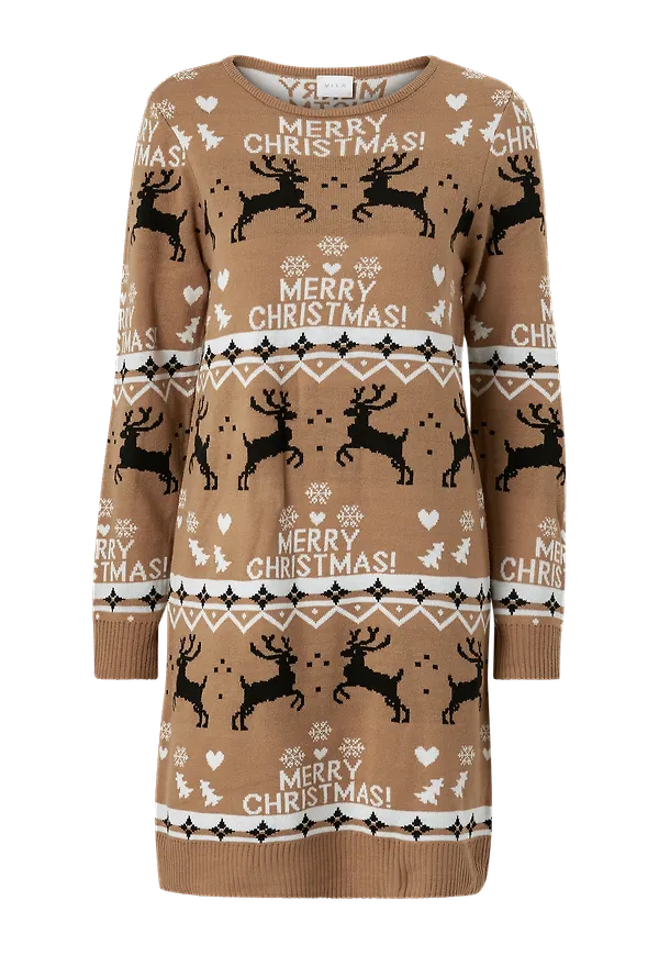 Vila - Stickad klänning viKnittin L/S X-mas Knit Dress - Brun