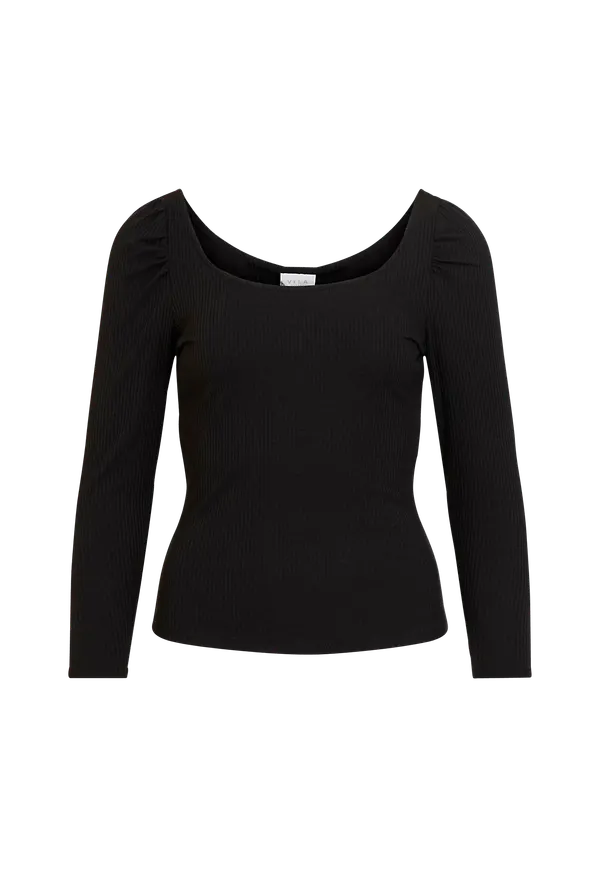 Vila - Topp viLana L/S Square Neck Top - Svart