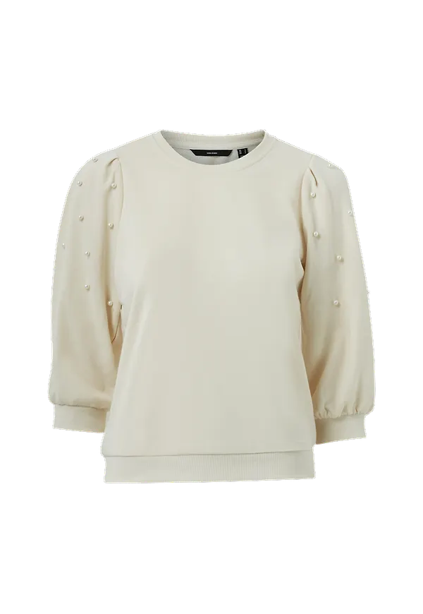 Vero Moda - Topp vmBeckie 3/4 Oneck Sweatshirt - Natur