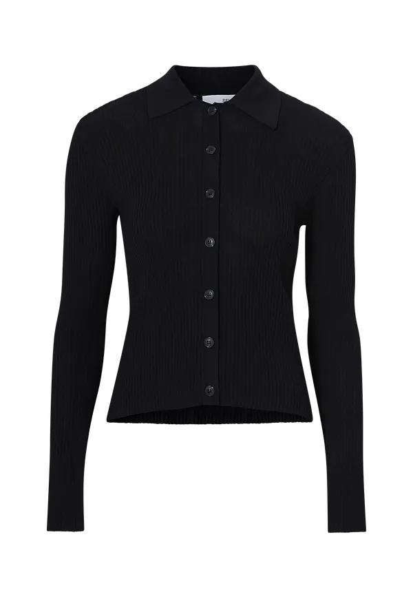Selected FEMME - Cardigan slfAlly LS Knit Cardigan Poloneck - Svart