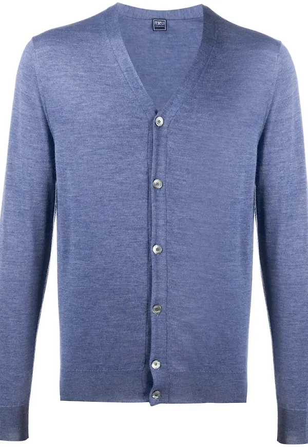 Fedeli v-ringad ribbstickad cardigan - Blå