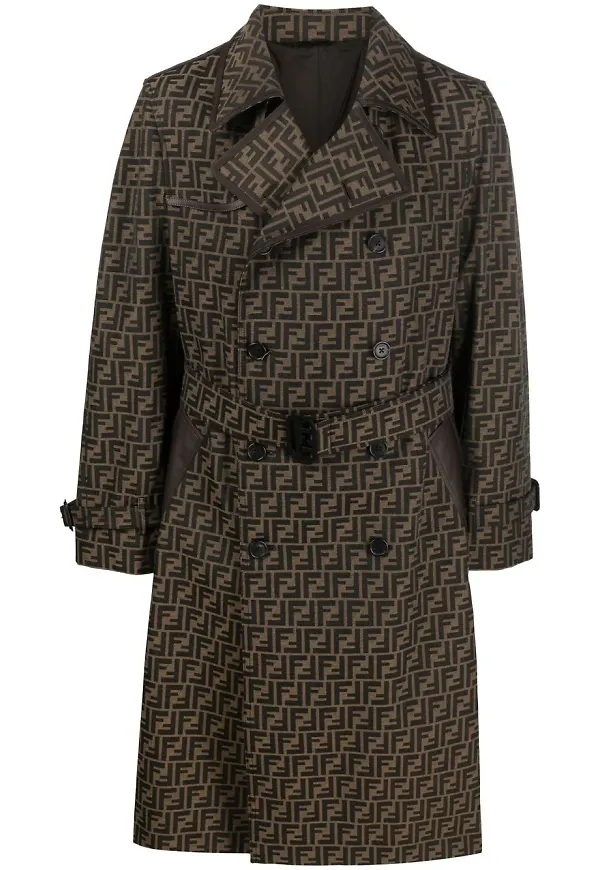 Fendi dubbelknäppt trenchcoat i jacquard - Brun