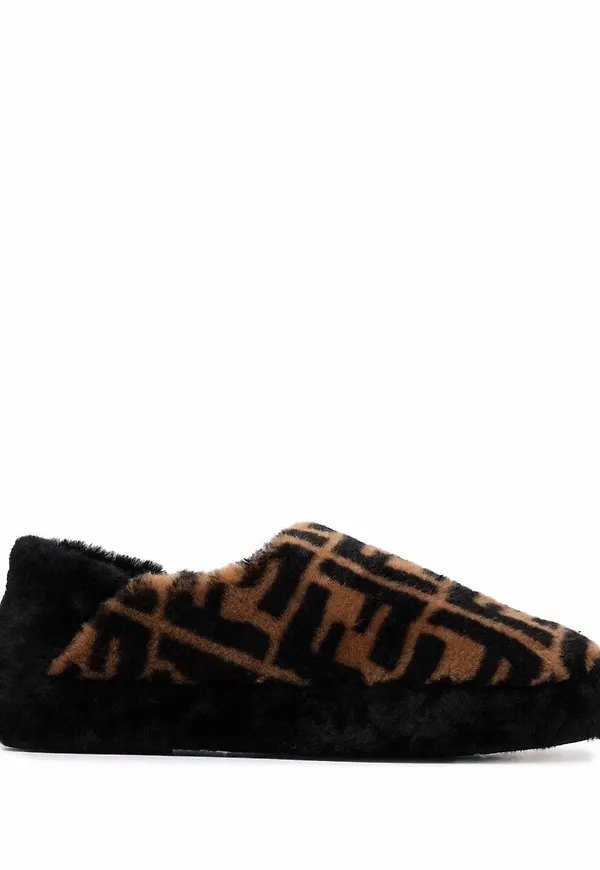 Fendi FF fårskinnstofflor - Svart