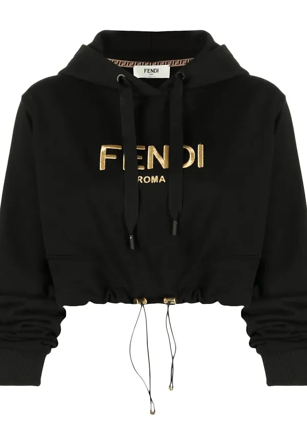 Fendi kort hoodie med broderad logotyp - Svart