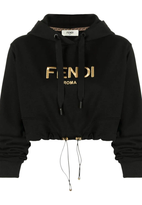 Fendi kort hoodie med broderad logotyp - Svart