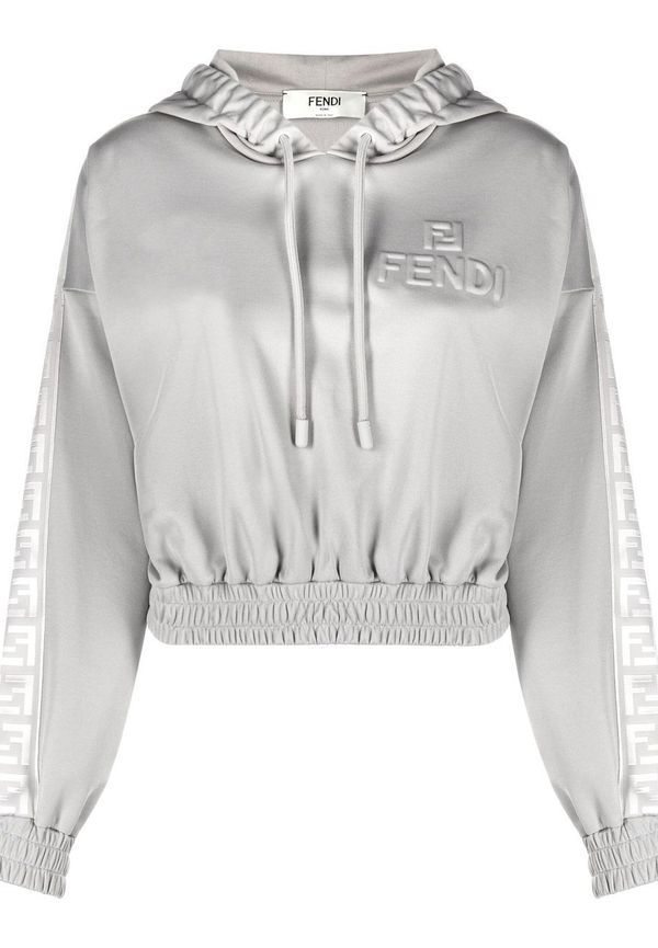 Fendi kort hoodie med upphöjd logotyp - Grå