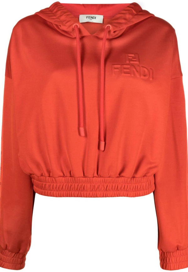 Fendi kort hoodie med upphöjd logotyp - Röd