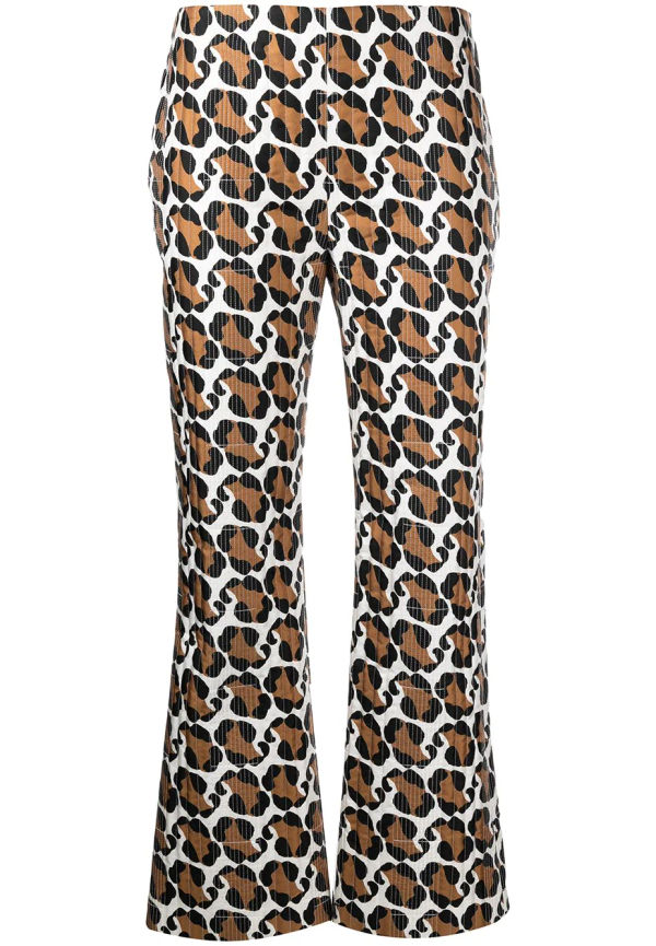 Fendi leopardmönstrade byxor med stygn - Vit