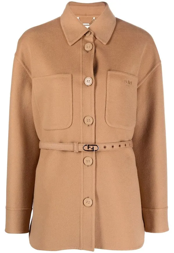 Fendi logo-buckle single-breasted coat - Brun