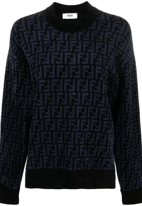 Fendi logotypmönstrad sammetströja - Blå