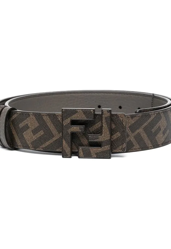 Fendi läderskärp med monogram - Brun