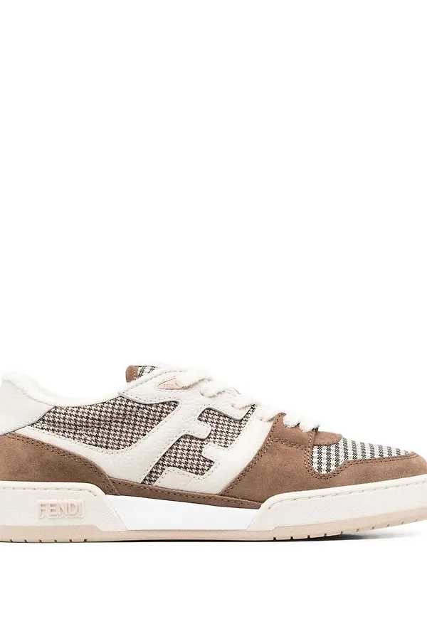 Fendi låga lädersneakers med panel - Brun
