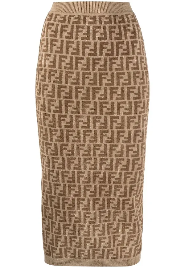 Fendi midikjol med monogram - Brun