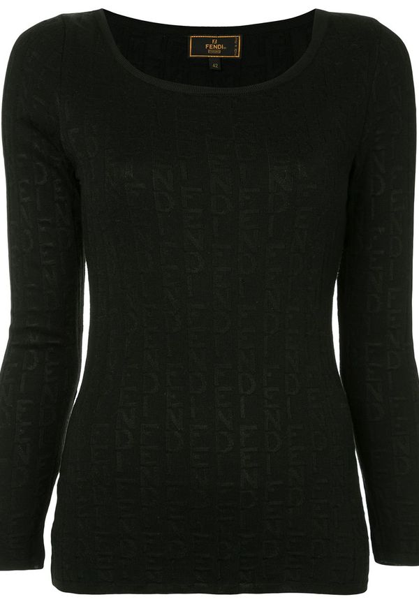 Fendi Pre-Owned intarsiastickad tröja med logotyp - Svart