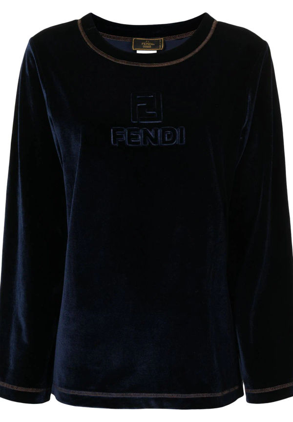 Fendi Pre-Owned långärmad t-shirt med logotyp - Blå