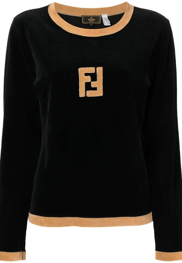 Fendi Pre-Owned långärmad t-shirt med logotypmärke från 1990-talet - Svart