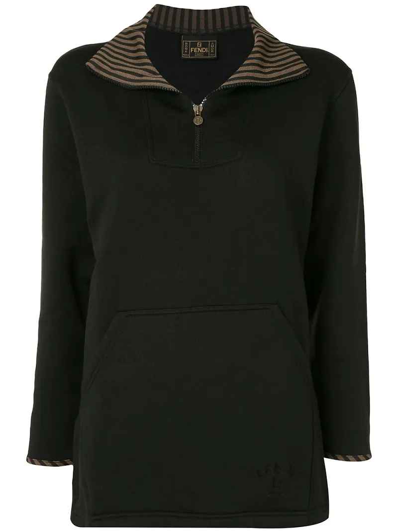 Fendi Pre-Owned stickad jacka med randig detalj - Svart