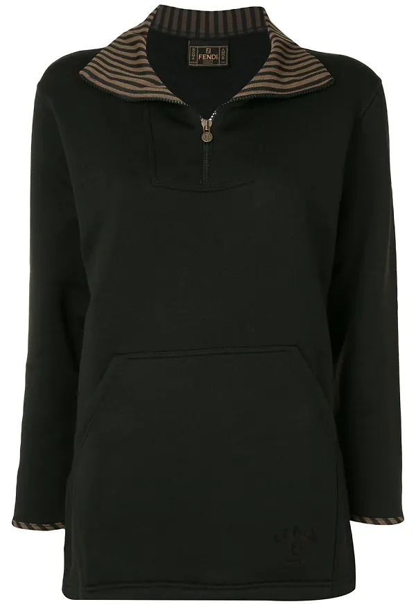 Fendi Pre-Owned stickad jacka med randig detalj - Svart