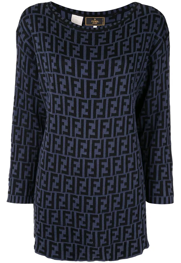 Fendi Pre-Owned Zucca-mönstrad stickad topp - Svart