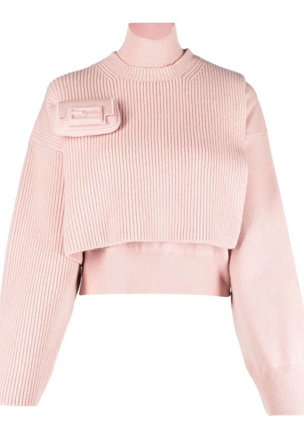 Fendi ribbstickad tröja med lagerdesign - Rosa