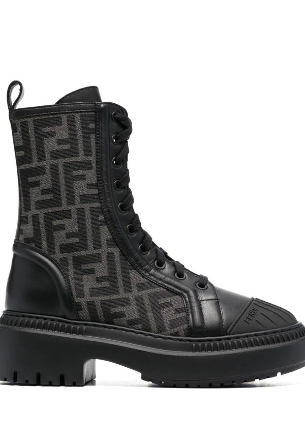 Fendi Rockoko militärkängor - Svart