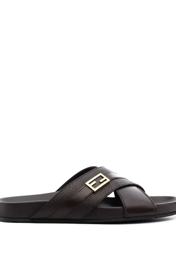 Fendi slip on-sandaler i skinn - Brun