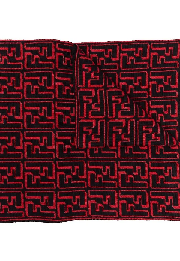 Fendi stickad halsduk med logotyp - Röd