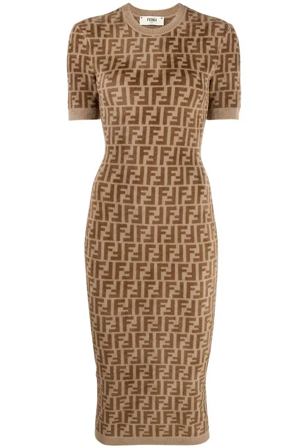 Fendi stickad klänning med monogram - Brun