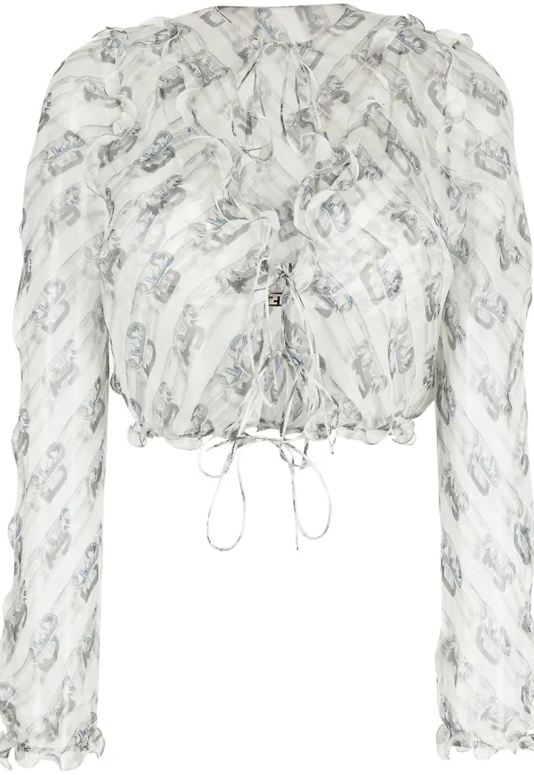 Fendi volangblus med kedjetryck - Neutral