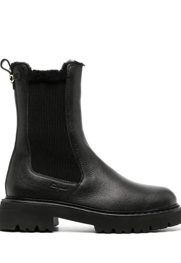 Ferragamo läderstövlar med logotypplakett - Svart