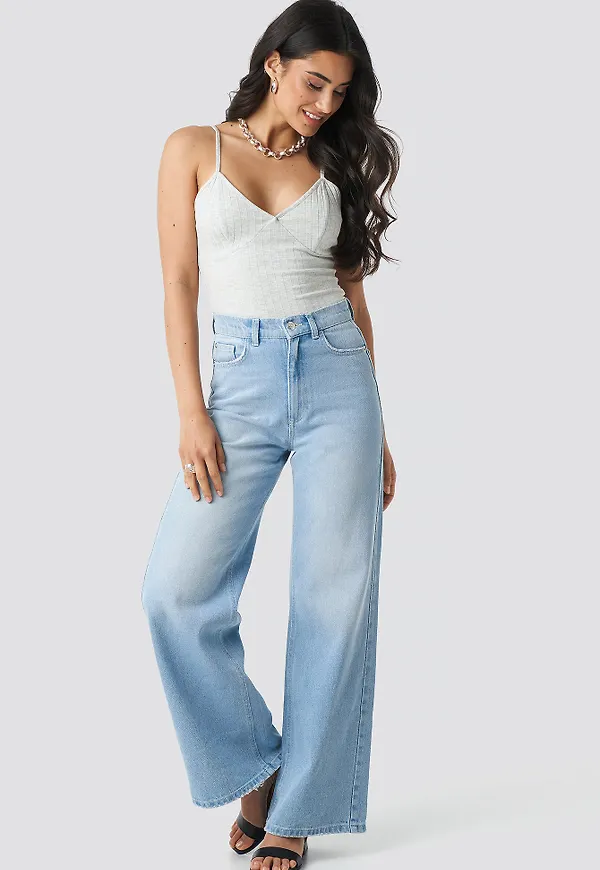 NA-KD High Rise Flare Jeans - Blue