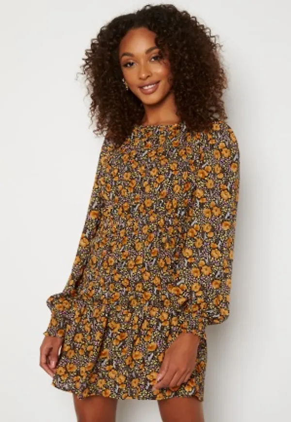 JDY Drew Life L/S Dress Black AOP Tangerine 36