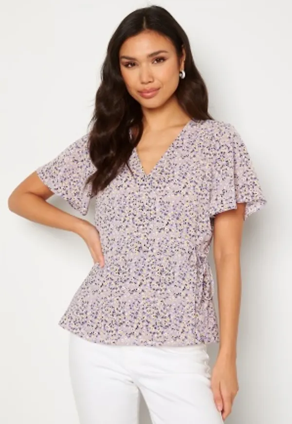 VILA Lovie S/S Wrap Top Lavender AOP:SIA 42