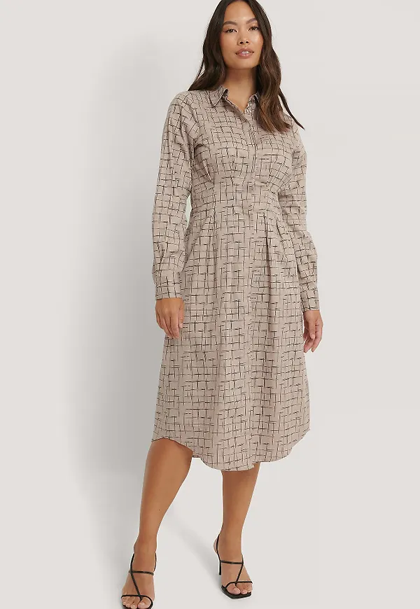 NA-KD Midiskjortklänning Med Instoppad Midja - Beige