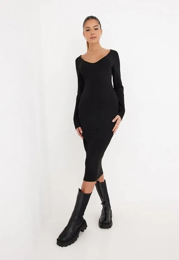 NLY Trend Flirty Rib Midi Dress Klänningar Svart